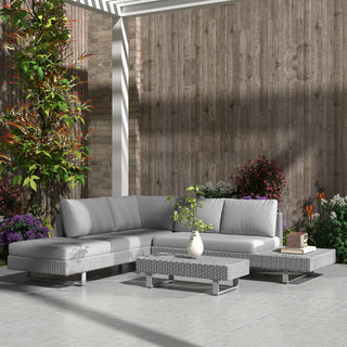 Outsunny 5-Seater Rattan Wicker Sofa Set Furniture Patio Tea Table Set with Cushions, Light Grey - Sofa In Store
