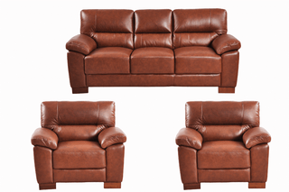 Dalmore Genuine Leather Tan 3+1+1 Seater Sofa Set – Modern Design with Comfort - Sofa In Store