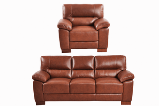 Dalmore 3+1 Seater Sofa Set – Tan Genuine Leather with Modern Design - Sofa In Store