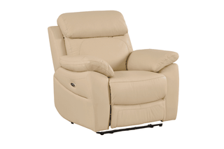 Dandrea 1 Seater Genuine Leather Cream Electric Recliner Armchair - Sofa In Store
