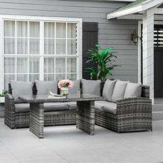 Outsunny 3 PCS PE Rattan Corner Dining Set Outdoor Garden Patio Sofa Table Furniture Set w/ Cushions Grey - Sofa In Store
