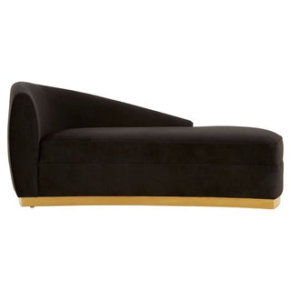 Batoz Velvet Left Arm Lounge Chaise with Gold Base in Black Luxury Upholstery - Sofa In Store