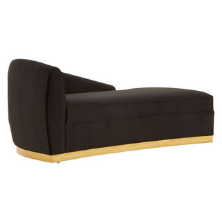 Batoz Velvet Left Arm Lounge Chaise with Gold Base in Black Luxury Upholstery - Sofa In Store