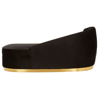 Batoz Velvet Left Arm Lounge Chaise with Gold Base in Black Luxury Upholstery - Sofa In Store