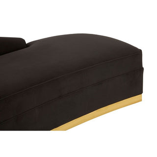 Batoz Velvet Left Arm Lounge Chaise with Gold Base in Black Luxury Upholstery - Sofa In Store