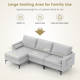 Extra Large L-Shaped Sofa | Light Grey | 4 USB Ports & Metal Legs - Sofa In Store