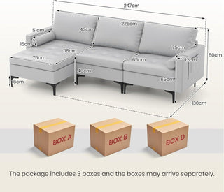 Extra Large L-Shaped Sofa | Light Grey | 4 USB Ports & Metal Legs - Sofa In Store