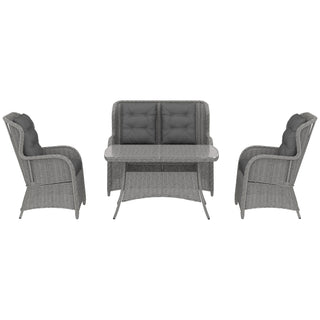 Outsunny Garden PE Rattan Dining Sofa Set, Outdoor 4 Seater Wicker Furniture, High Back Chairs with Cushions, Tempered Glass Coffee Table for Patio, Light Grey - Sofa In Store