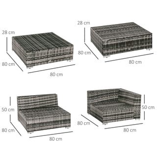Outsunny 6 PC Rattan Sofa Coffee Table Set Sectional Wicker Weave Furniture for Garden Outdoor Conservatory w/ Pillow Cushion Grey - Sofa In Store