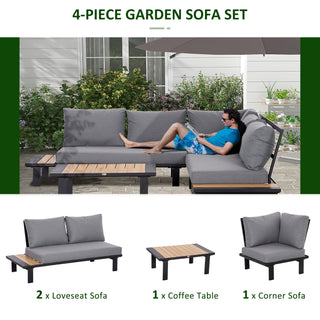Outsunny 4 Pieces Aluminium Garden Furniture Set L Shape Sofa Set with Tables, Cushions for Indoor, Garden, Patio, Dark Grey - Sofa In Store