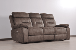 Foster 3 Seater Brown Fabric Electric Recliner Sofa - Sofa In Store