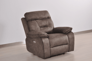 Foster 1 Seater Armchair – Brown Fabric Electric Recliner with USB Ports - Sofa In Store