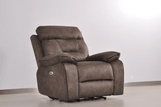 Foster 1 Seater Armchair – Brown Fabric Electric Recliner with USB Ports - Sofa In Store