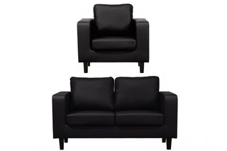 Box Black Leather 2+1 Seater Sofa Set - Modern Minimalist Design