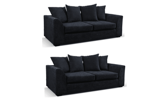 Byron Black Fabric 3+3 Seater Sofa Set – Jumbo Cord Design - Sofa In Store