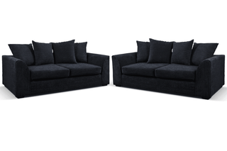 Byron Black Fabric 3+3 Seater Sofa Set – Jumbo Cord Design - Sofa In Store