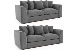Byron Grey Jumbo Cord Fabric 3+3 Seater Sofa Set – Contemporary Design - Sofa In Store