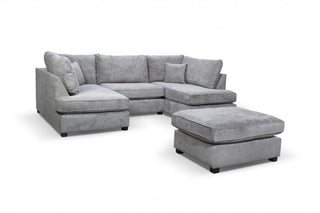 Carnaby U-Shaped Corner Sofa – Grey Fabric with Footstool