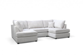 Silver Fabric U Shaped High Back Corner Sofa with Footstool