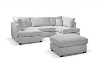 Silver Fabric U Shaped High Back Corner Sofa with Footstool - Sofa In Store
