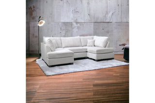 Silver Fabric U Shaped High Back Corner Sofa with Footstool - Sofa In Store