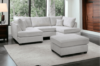 Silver Fabric U Shaped High Back Corner Sofa with Footstool - Sofa In Store
