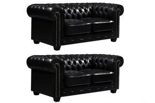 Chesterfield Antique 2+2 Seater Sofa Set – Black Leather Classic Design - Sofa In Store