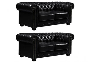 Chesterfield Antique 2+2 Seater Sofa Set – Black Leather Classic Design - Sofa In Store