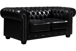 Chesterfield Black Leather Antique 2 Seater Sofa with Tufted Design - Sofa In Store