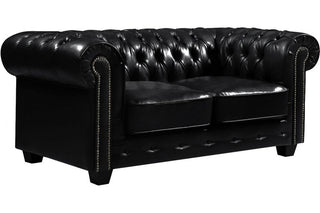 Chesterfield Black Leather Antique 2 Seater Sofa with Tufted Design - Sofa In Store