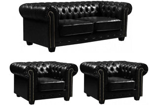 Chesterfield Antique 3+1+1 Seater Sofa Set – Black Leather - Sofa In Store