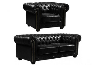 Chesterfield Antique 3+1 Seater Sofa Set – Black Leather Classic Design - Sofa In Store