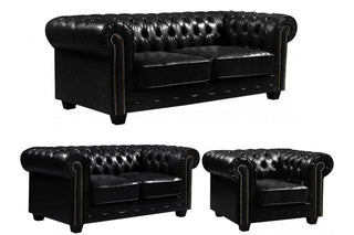 Chesterfield 3+2+1 Seater Sofa Set – Black Leather Antique Design - Sofa In Store