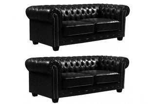 Chesterfield Black Leather Antique 3+3 Seater Sofa Set - Sofa In Store