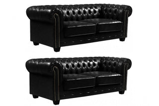 Chesterfield Black Leather Antique 3+3 Seater Sofa Set - Sofa In Store