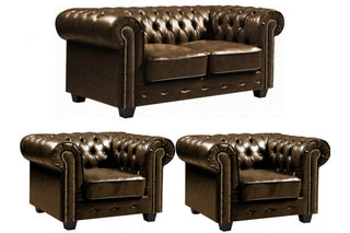 Chesterfield 2+1+1 Seater Sofa Set – Brown Leather Antique Design - Sofa In Store