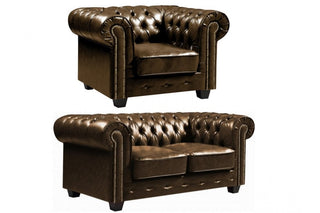 Chesterfield 2+1 Seater Sofa Set – Brown Leather Antique Design - Sofa In Store