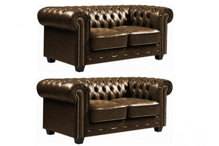 Chesterfield Brown Leather Antique 2+2 Seater Sofa Set - Sofa In Store