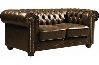 Chesterfield Antique 2 Seater Sofa – Brown Leather Classic Design - Sofa In Store