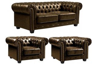 Chesterfield 3+1+1 Seater Sofa Set – Brown Leather Antique Design - Sofa In Store