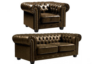 Chesterfield 3+1 Seater Sofa Set – Brown Leather Antique Design - Sofa In Store