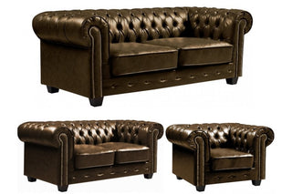 Chesterfield 3+2+1 Seater Sofa Set – Brown Leather Antique Design - Sofa In Store