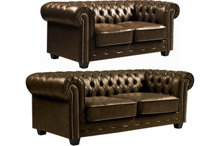 Chesterfield 3+2 Seater Sofa Set – Brown Leather Antique Design - Sofa In Store