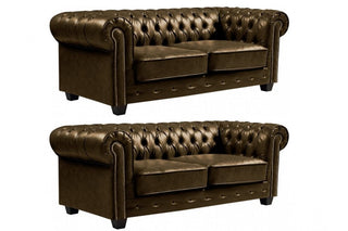 Chesterfield 3+3 Seater Sofa Set – Brown Leather Antique Design - Sofa In Store