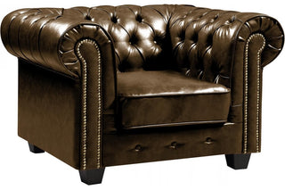 Chesterfield 1 Seater Armchair – Brown Leather with Antique Style - Sofa In Store