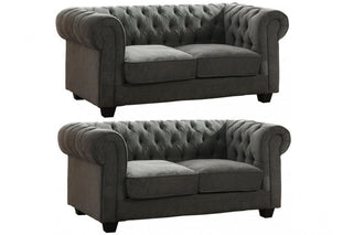 Chesterfield 2+2 Seater Sofa Set – Grey Fabric with Button Tufting - Sofa In Store