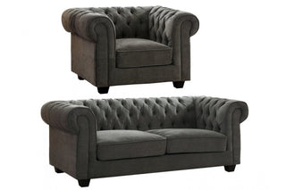 Chesterfield 3+1 Seater Sofa Set – Grey Fabric with Elegant Design - Sofa In Store
