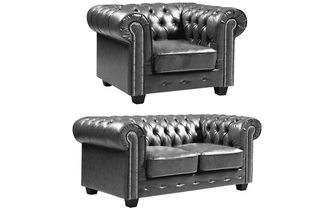 Chesterfield Antique 2+1 Seater Sofa Set in Grey Leather - Sofa In Store