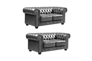 Chesterfield 2+2 Seater Sofa Set – Grey Leather Antique Design - Sofa In Store