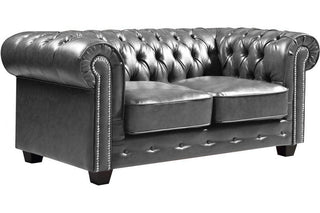Chesterfield 2 Seater Sofa – Grey Leather Antique Design - Sofa In Store